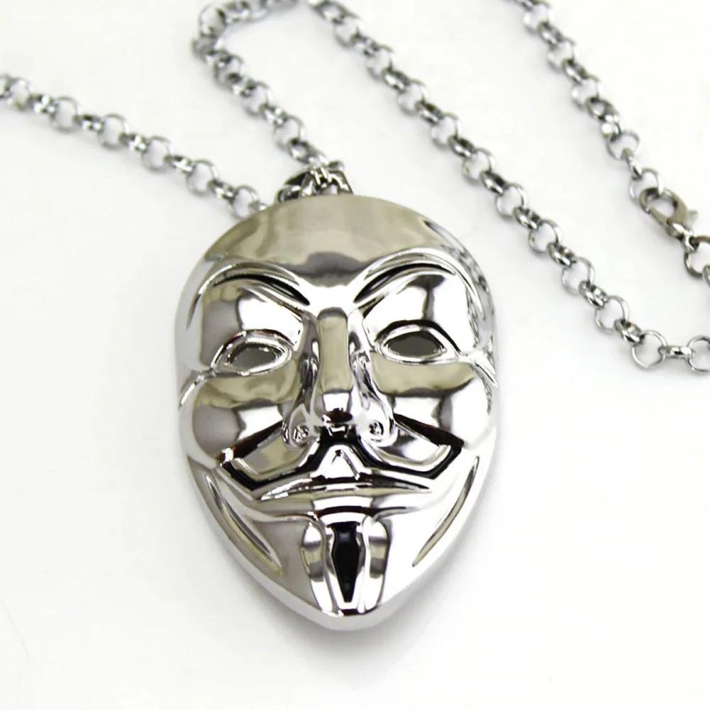 

Fashion Hip Hop Jewelry Movie V for Vendetta Mask Exaggerated Hacker Mask necklaces For Men And Women 1 Pcs