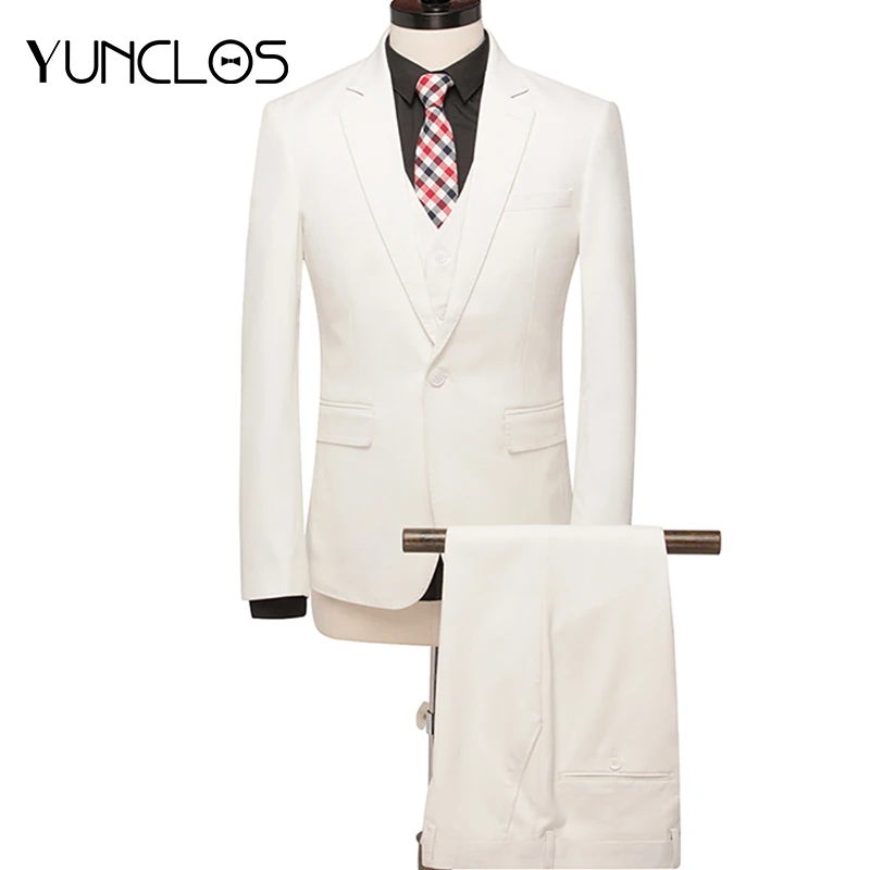 

YUNCLOS Autumn New Off White Men Wedding Suit One Button 3 Pieces Slim Fit Men Tuxedos Party Dress Male Elegant Suits