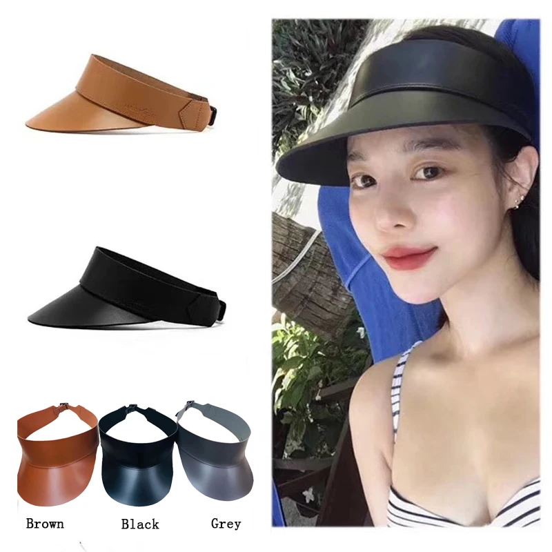 

Summer New Style Leather Empty Top Hat Sun Hat Trend Empty Top Baseball Cap Adjustable Sunhat