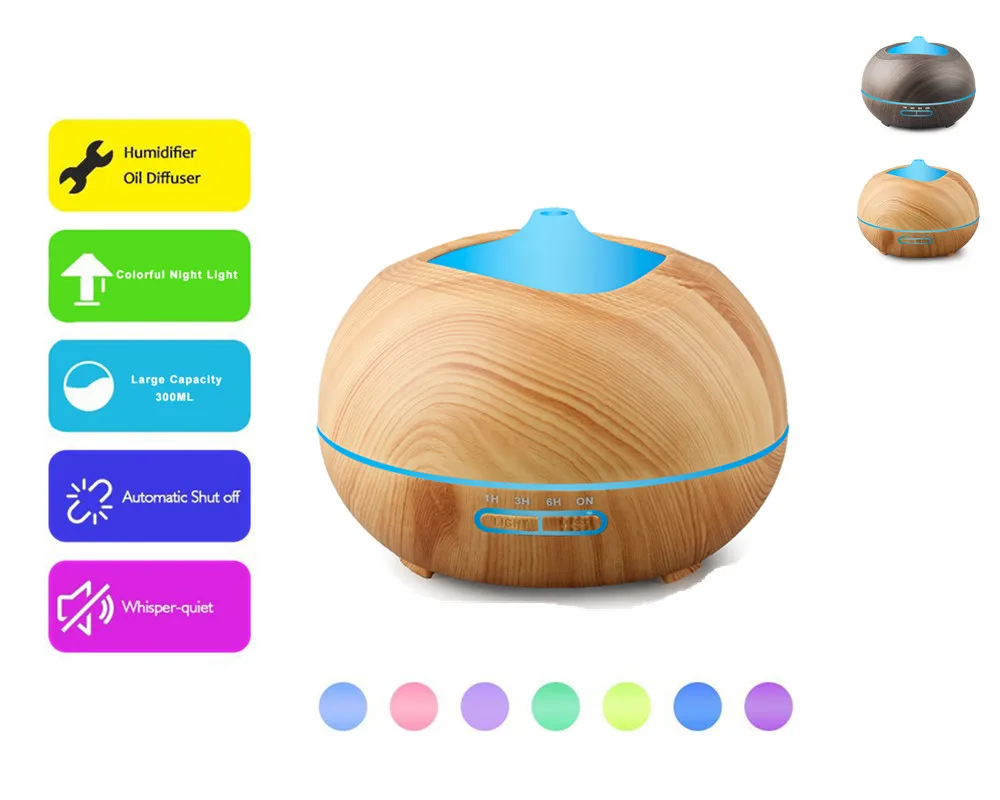 

300 ml Wood Grain Ultrasonic Air Humidifier Portable Mini Aroma Essential Oil Diffuser for Car Room Home Office