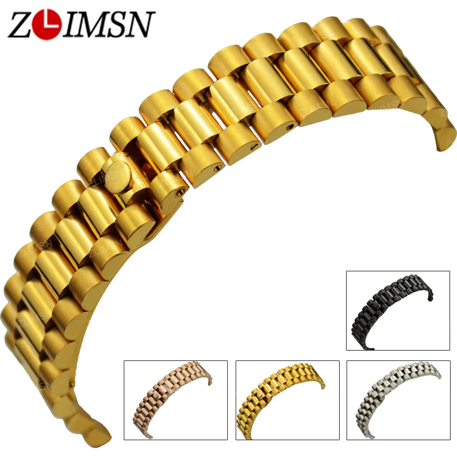 

ZLIMSN Watchband Replacement 13 20mm 316L Stainless Steel Silver Black Gold Rose Gold Watch Strap Curved End Bracelets Belt