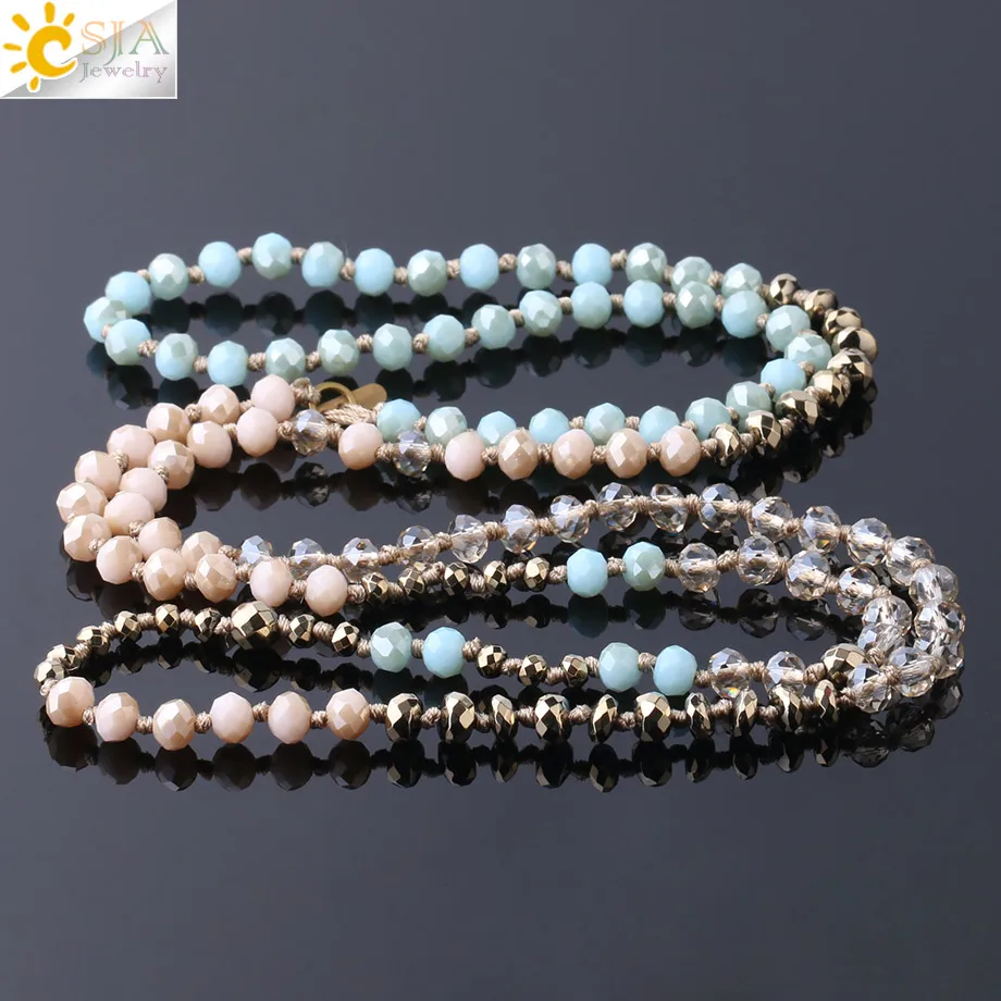 

CSJA 2019 Spring Women Jewelry Faceted Glass Crystal Beads 94cm Long Rope Statement Necklace Wrap Bracelet 2 in 1 Jewellery S248