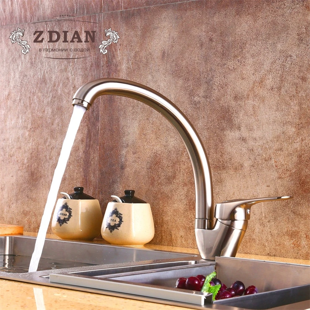 

Brush Nickel And Beige spray paint Kitchen Faucet Bend Pipe 360 Degree Rotation with Water Purification Features Single Handle