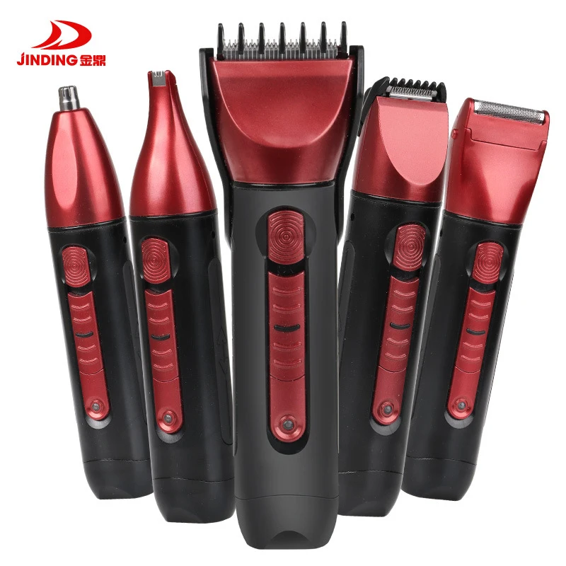 

Jinding 5 in 1 Waterproof Rechargeable Hair Trimmer Hair Beard Clipper kit Haircut Tools Scissors Electric Shaver Razor Nose Ear