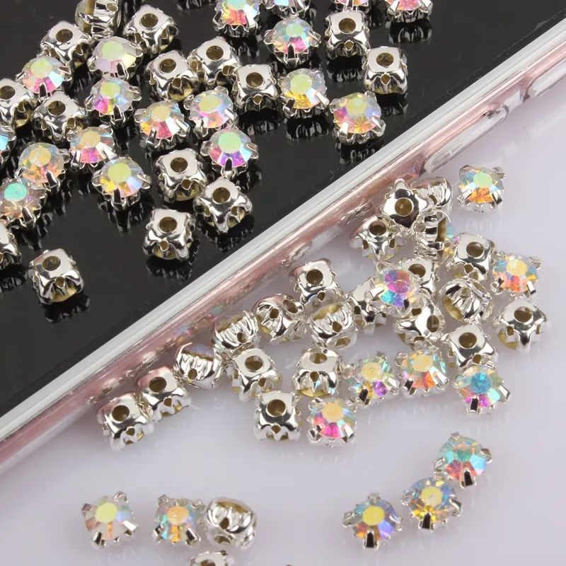 

300pcs 4mm ss16 Glass Stones Silver Base Rhinestones Clear Crystal AB Sew On Rhinestones In Claw 17 colors for your chose
