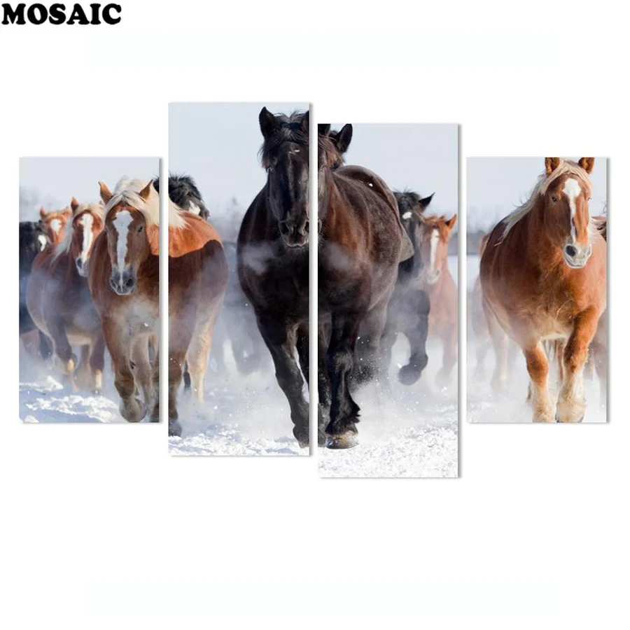 

4pcs/set,Diamond Embroidery DIY Diamond Painting Cross Stitch Kit run horse 5D Needlework Diamond Mosaic Home Decoration
