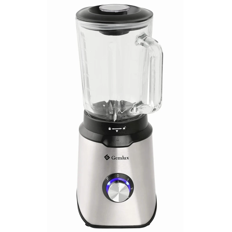 Блендер GEMLUX GL-BL1015G (Мощность 1000 Вт, объем 1.5 л, 3 режима работы, стеклянный стакан с крышкой, материал корпуса - нерж сталь, 6-ти лопастной нож из нержавеющей стали)
