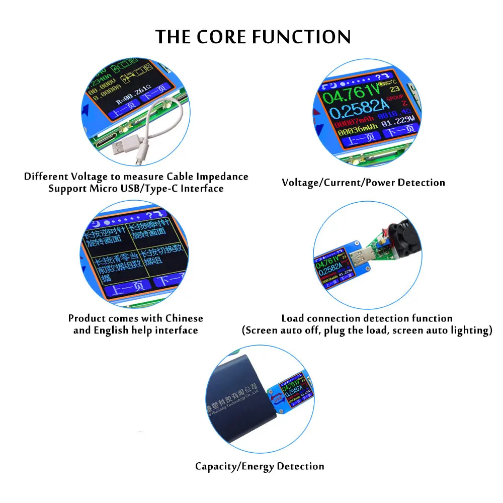 Цветной ЖК-тестер для экрана UM25C USB с цветным ЖК-дисплеем и портами Micro USB и type-C вращается в 4 направлениях