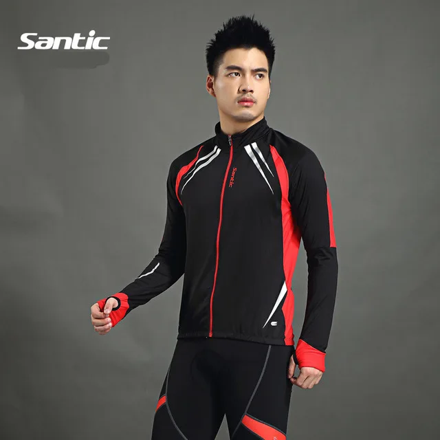 Santic Мужская зимняя велосипедная куртка теплая флисовая куртка для горного велосипеда ветрозащитная ветровка велосипедная одежда пальто куртка - Цвет: Красный