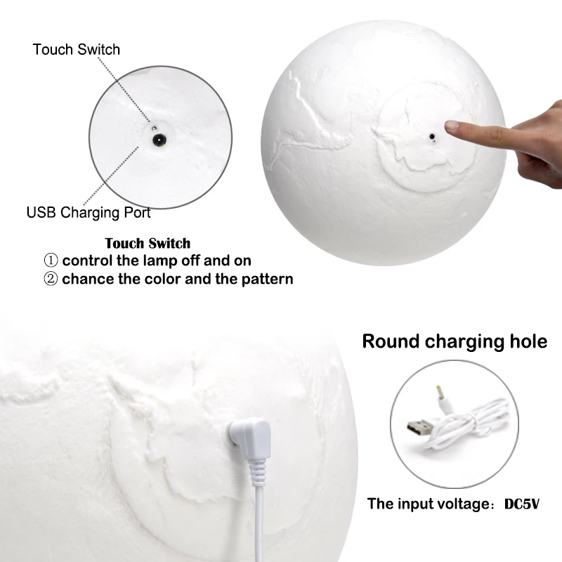  3D Light Print Earth Lamp Jupiter Lamp Colorful Moon Lamp Rechargeable Change Touch Usb Led Night L - 1000005550699