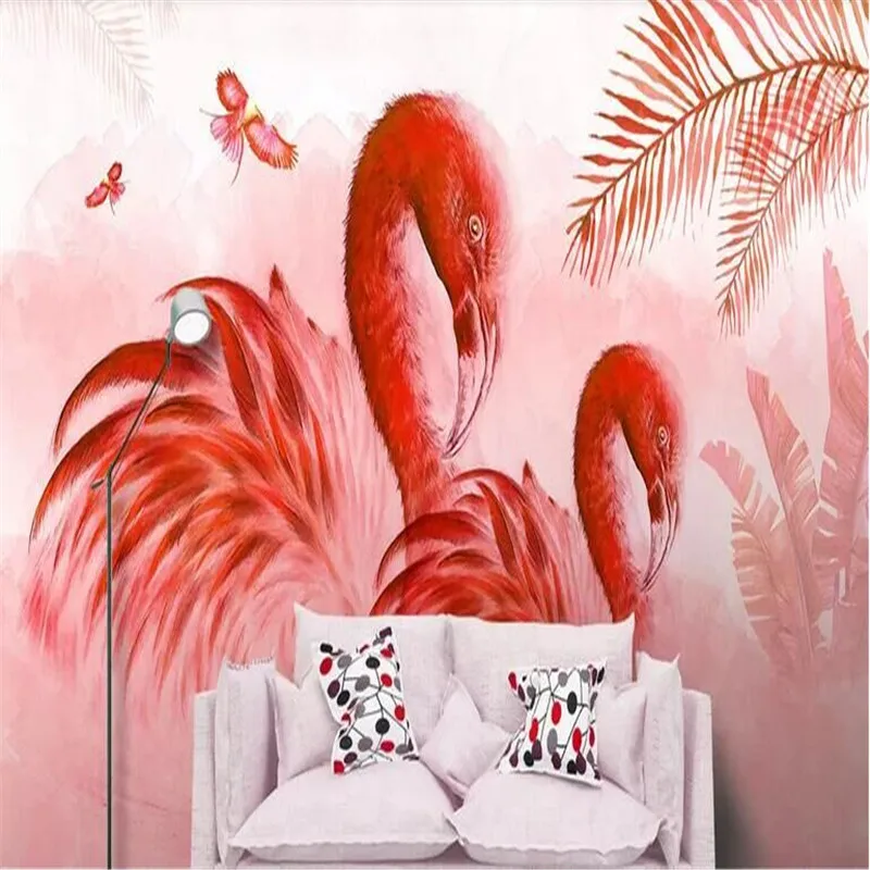 

Hand-painted oil painting tropical plants flamingo modern fashion background wall decorative painting manufacturers wholesale wa