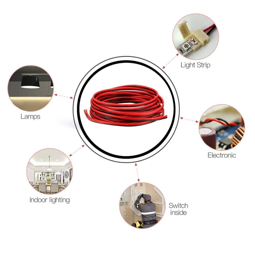 UXCELL 1 шт. красные, черные провода 2pin кабель-удлинитель шнура 22/24/26 AWG 3M Длина Параллельные Провода Луженая Медь для Светодиодные ленты светильник