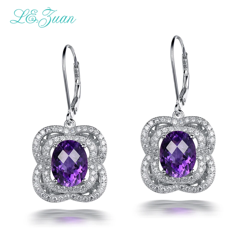 

I&zuan 8.0ct Natural Amethyst Drop Earring 100% 925 Sterling Silver Jewelry Cluster Gemstone Luxury Earrings For Women E0048-W06