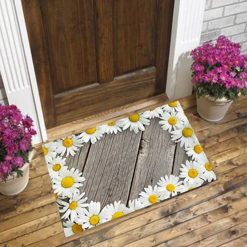 

Else Gray Wood White Yellow Daisy Flowers Floral 3d Pattern Print Anti Slip Decorative Floor Door Mat Home Entryway Livingroom
