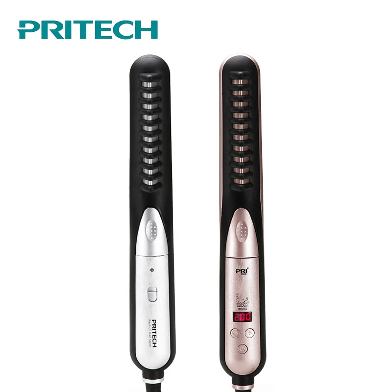 

PRITECH Professional Ceramic Hair Straightener Comb Brush Flat Iron Fast Heating Hair Care Straightening Brush Styling Tool