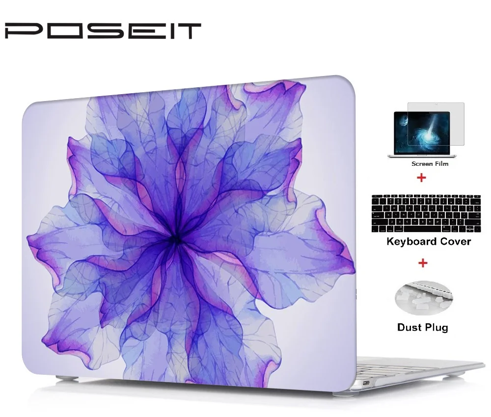 

New Color print plastic hard shell+Keyboard Cover +Screen Film+Dust Plugs For Macbook Pro Retina Air Touch Bar 11 12 13 15 inch