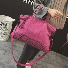Vintage Rivet PU Leather Female Handbag Fashion Tassel Messenger Bag Women Shoulder Bag Larger Top-Handle Bags Travel Bag