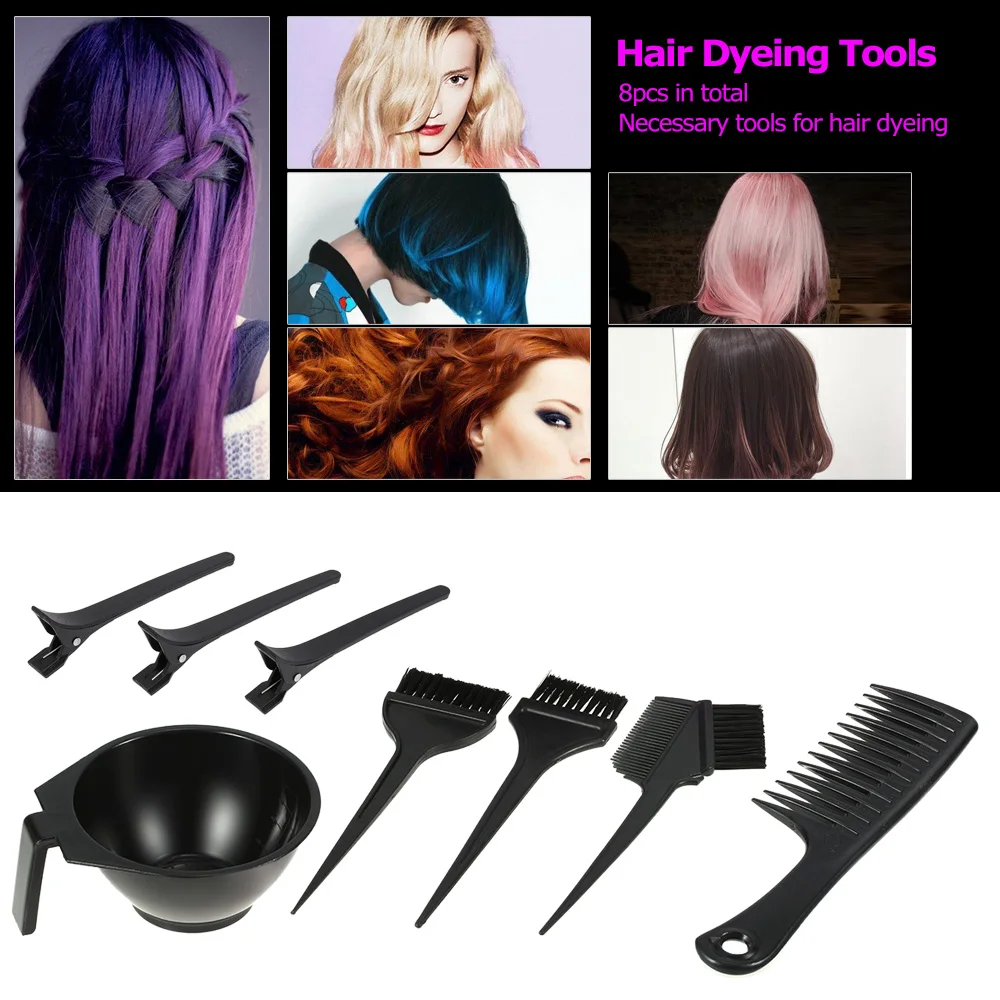 8Pcs/set Hair Dyeing Tool Kit Salon Hair Color Mixing Bowls Dyeing
