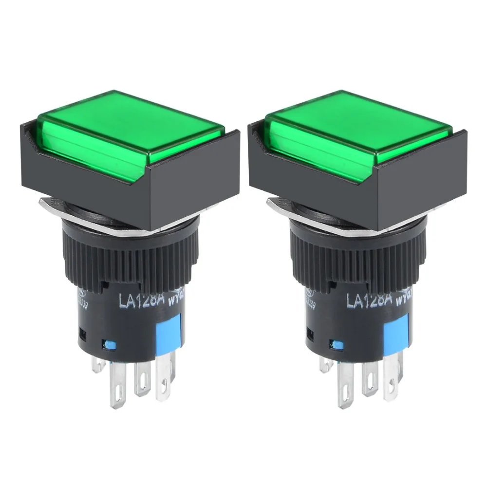 

UXCELL 2Pcs 16mm Momentary Push Button Switches Green LED Light Square Button DPST Light AC 220V Switch Accessories 1 NO 1 NC