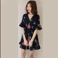 2018-Women-Summer-New-Floral-Dress-Casual-High-waist-Dress-Female-Horn-Sleeve-Slim-Thin-Leg.jpg_200x200