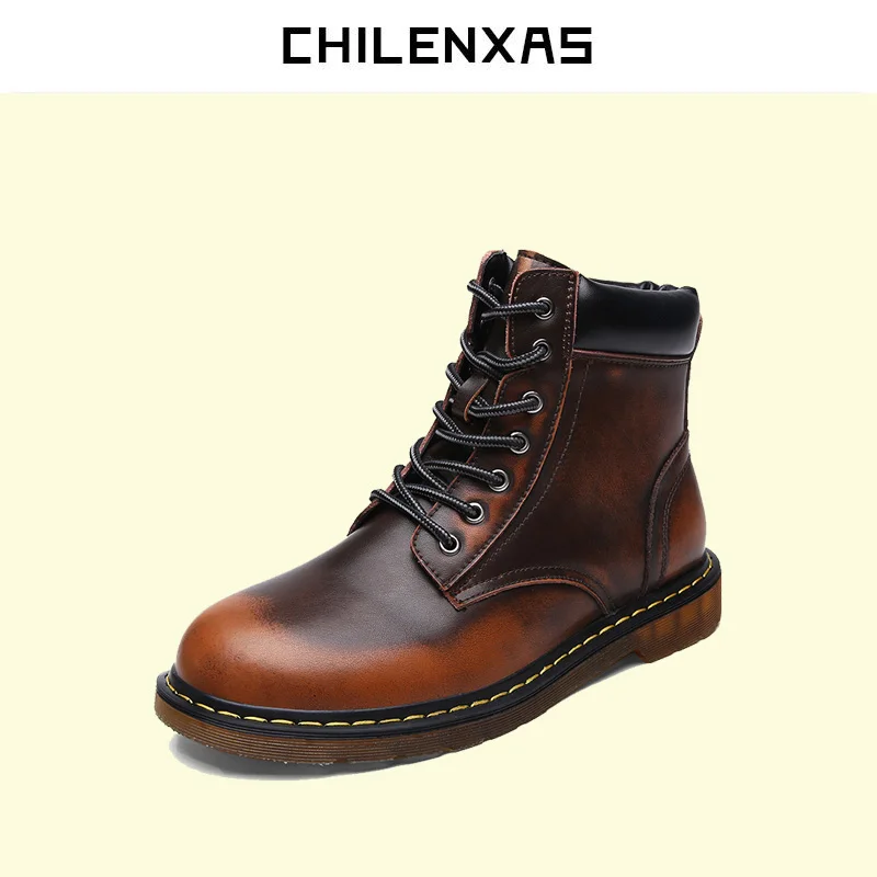 

CHILENXAS 2017 Autumn Winter Ankle Boots Genuine Leather Shoes Men Casual Riding Comfortable Height Increasing New Fashion Solid