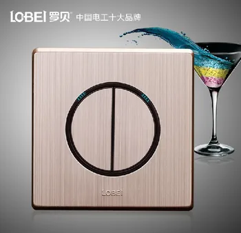 

Free Shipping,2 Gang 1 Way,Luxury Champagne Brushed Wall Switch, Pressure Switch, Push Button Switch, 110~250V Light Switch,LED