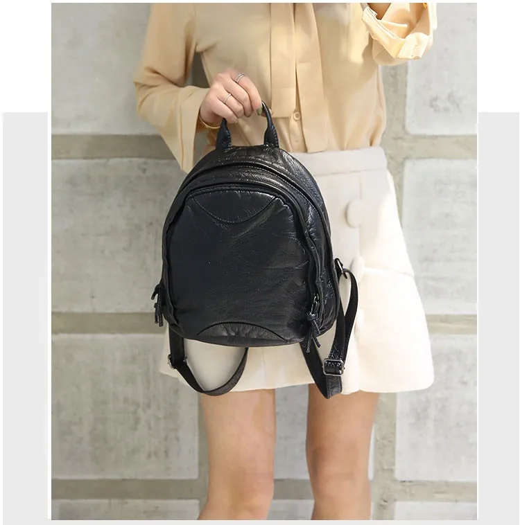 MJ Women Leather Backpack Soft PU Leather Travel Bag Solid Color Female Backpack Small Daypack School Bag for Teenage Girls (6)