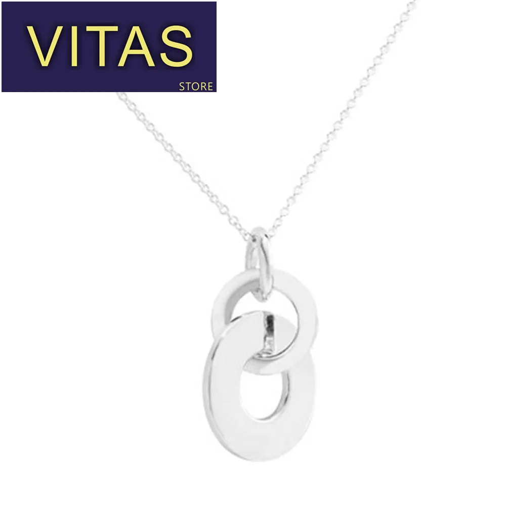 

ViTas Tiff 100%925 Sterling Silver Genuine Double Circle Popular Pendant Necklace Transparent CZ Women's Necklace Jewelry