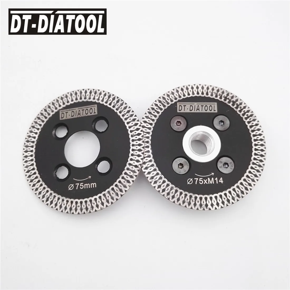 DT-DIATOOL 2pcs 75MM Mini Disc Mesh Turbo Rim Diamond Saw Blades with M14 Flange Cutting Discs Grinding Wheel for hard Stone