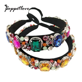 

Vintage Colorful Round Crystal Tiara Baroque Rhinestones Princess Queen Crown For Bride Hair Accessories Wedding Crown Hair Jewe