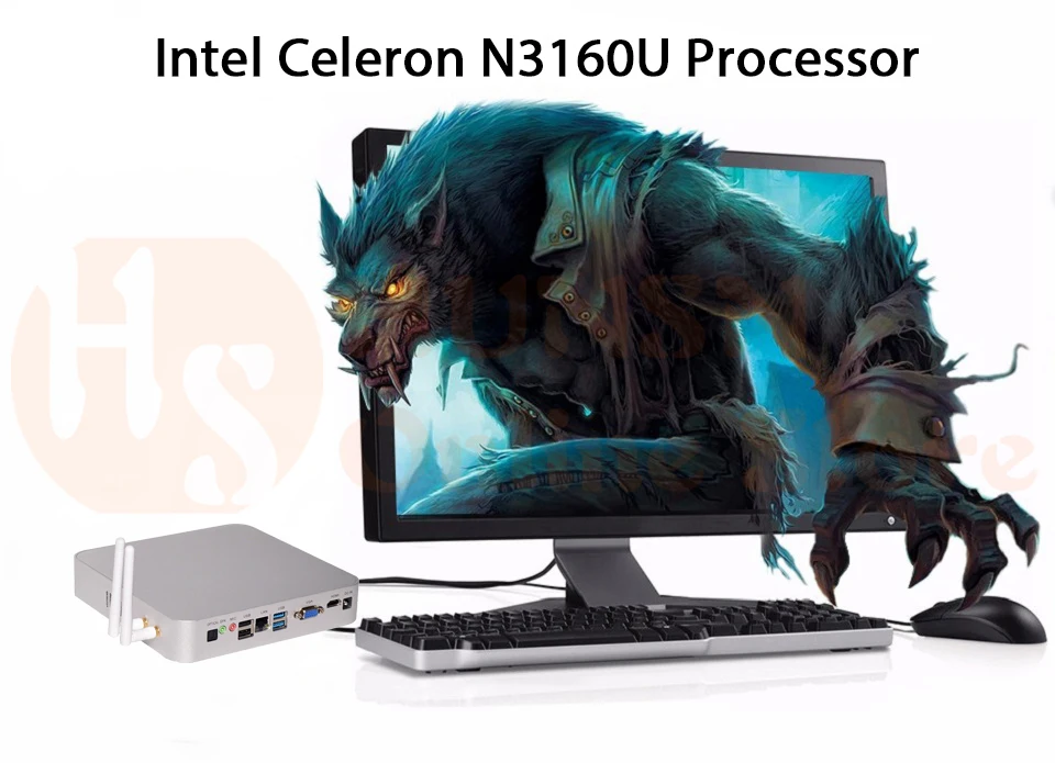 Безвентиляторный мини ПК, Intel Celeron N3150, Windows 10/Ubuntu, серебристый, [HUNSN BM06], (WiFi/VGA/1 HDMI/4USB3. 0/2USB2. 0/1LAN/2COM)