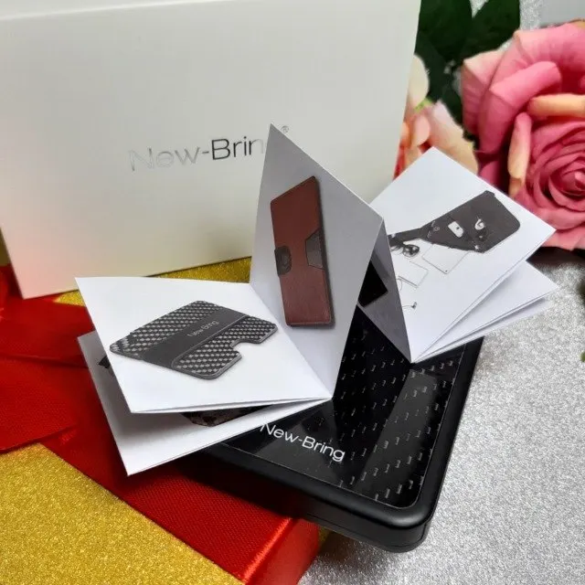 NewBring Card Holder Slide Wallet RFID Blocking Carbon Fiber For Men Women Male Female Card Money Case Purse photo review