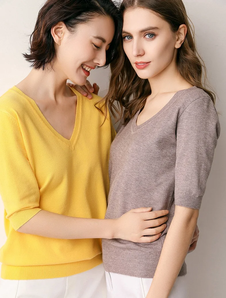 

Obrix Light Spring Summer Sweet Female T-Shirt V-Neck Half Sleeve Loose Pretty Casual Style Streetwear T t-shirt For Women