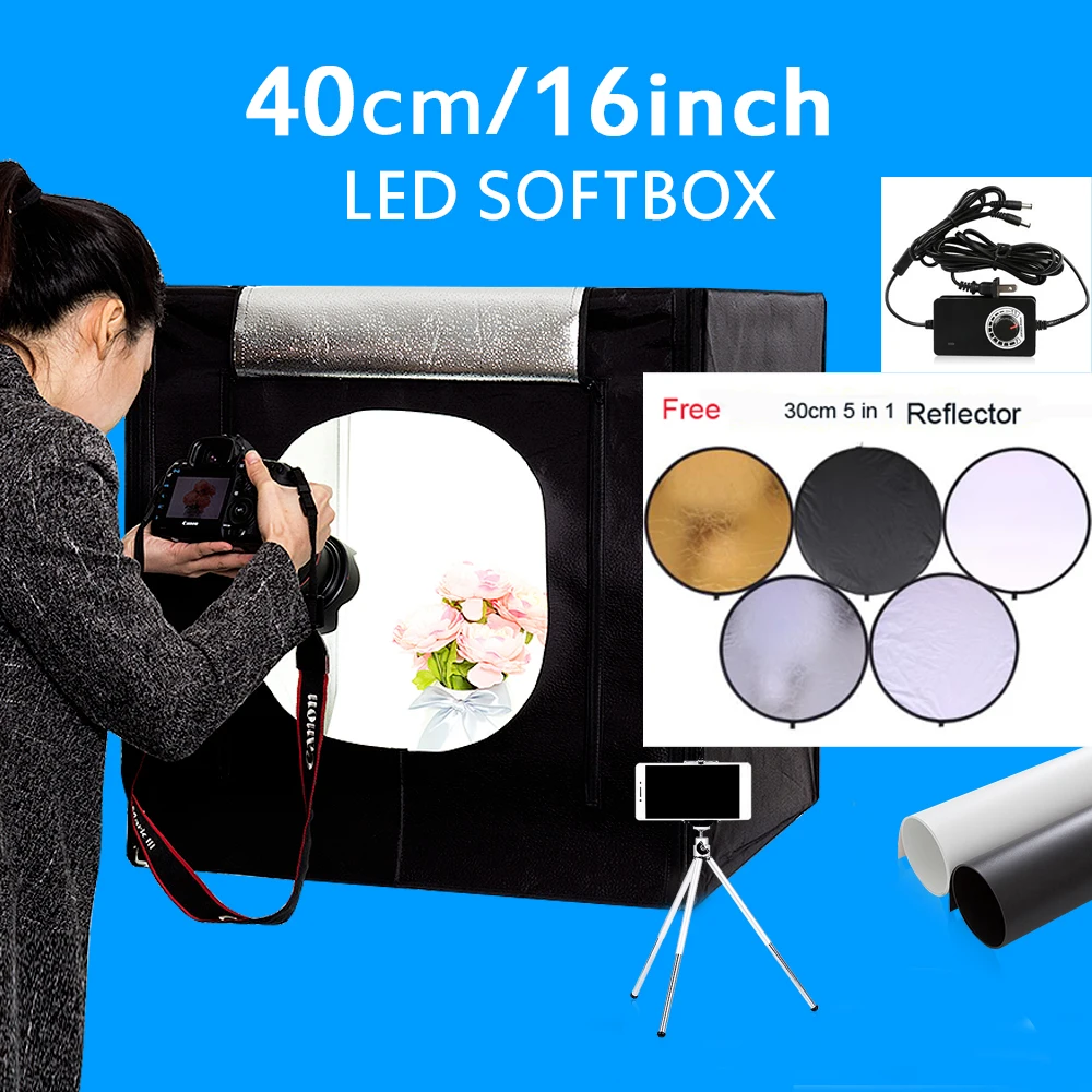 

40X40X40CM Photo Softbox Dimmable Led Light Tent Photography Photo Box Kit Mini Tabletop Shooting Light box