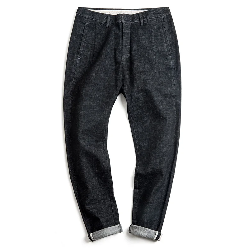 Maden Black Wash Men Jeans Retro Vintage Straight Narrow Cuff Long