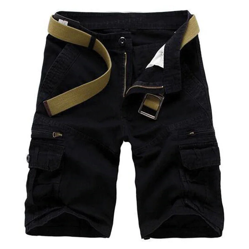 Мужские шорты-Карго повседневные однотонные прямые шорты с карманами хлопковые свободные шорты Военная Тактическая рабочая одежда Masculina