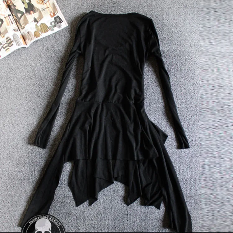 Черное готическое платье с круглым вырезом в стиле панк-рок, темное уличное шоу, простое платье для косплея с коротким рукавом и черепом