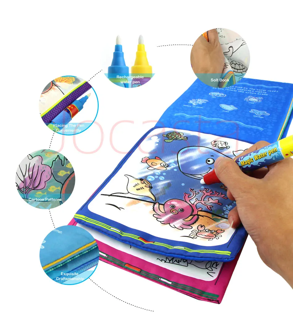 Мультяшная раскраска Волшебная книга для рисования воды с 1 ручкой для воды живопись каракули доска детские образовательные игрушки