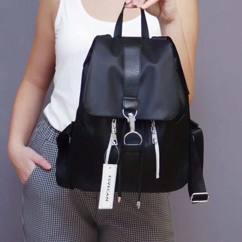 Новинка, нейлоновый женский рюкзак, женская мода, для путешествий, водонепроницаемый, из кусков, кожаная сумка, черный, школьный рюкзак, для подростков, для девочек