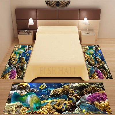 Еще 3 шт тропические под морем аквариумные рыбки 3d Шаблон Печать Нескользящая микрофибра моющийся Декор Спальня Площадь Ковер Набор ковриков