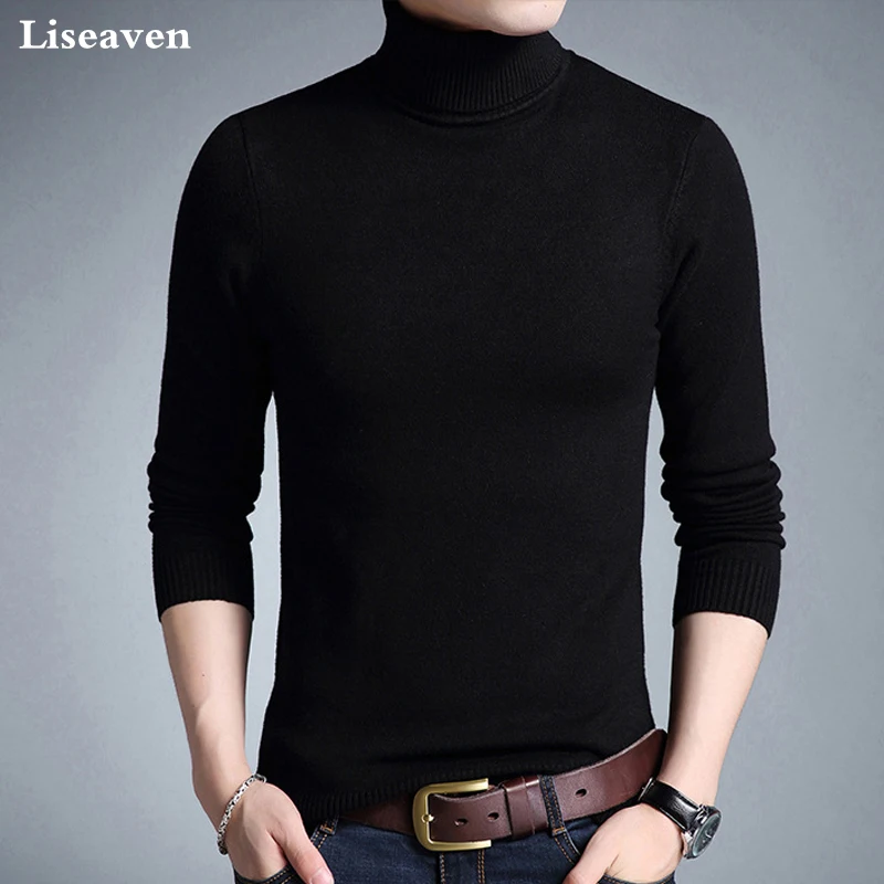 Liseaven الشتاء الدافئة سترة الرجال الياقة المدورة العلامة التجارية رجالي البلوزات صالح سليم السترة الرجال تريكو مزدوجة طوق البلوفرات