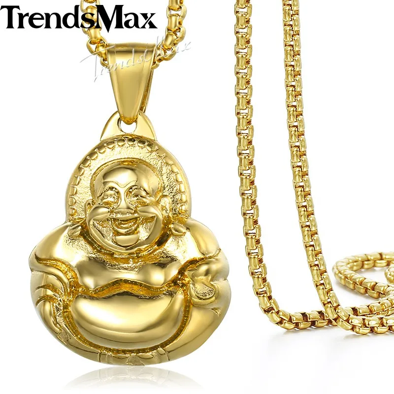 Buddha Men's Pendant Necklaces Gold Stainless Steel Chain for Men Women Religious Jewelry KN546