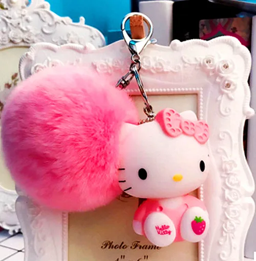 Новинка; брелок из кроличьего меха с рисунком hello kitty; KX-K6001