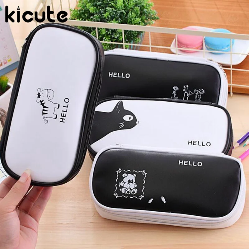 

Kicute 1pcs Large Capacity Simple Cute Pen Pencil Case Stationery Makeup Cosmetic School Bags Purse for Workers and Students