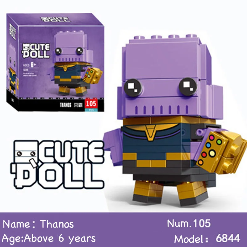 

100pcs Brickheadz Superhero Marvels Avenger Endgame Thanos Spiderman Iron man Batman Cute Doll DIY Building Block Best Gift Toys