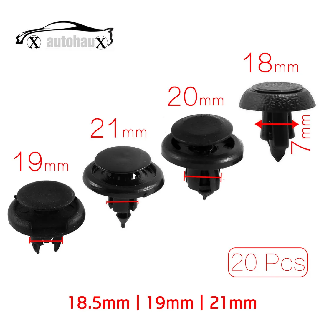 

Uxcell 20 Pcs Fit Hole 7Mm Dia Black Plastic Rivets Retainer Clips For Car Bumper Fender Head . | 18.5mm | 18mm | 19mm | 20mm |