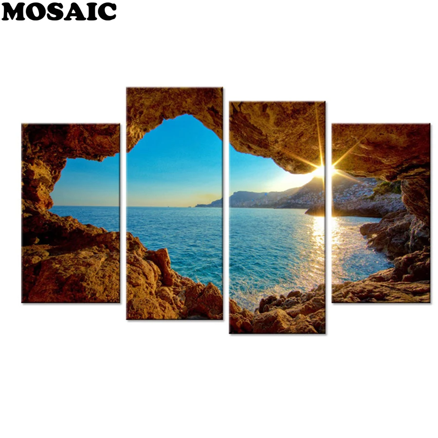 

Drop Shipping,Diamond Painting Seaside Embridery Diamond Image 3D Pictures Craft Gift for Kids Room Decoration 4pcs/set