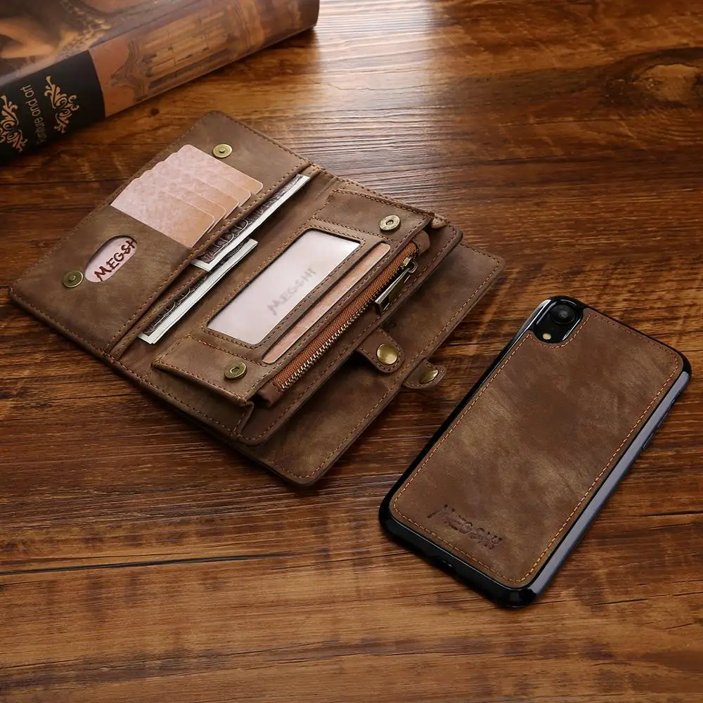 

Megshi Leather Detachable Case For Moto G7 E5 play Case 2 In 1 Leather Zipper Bag Case Credit Card Wallet Case
