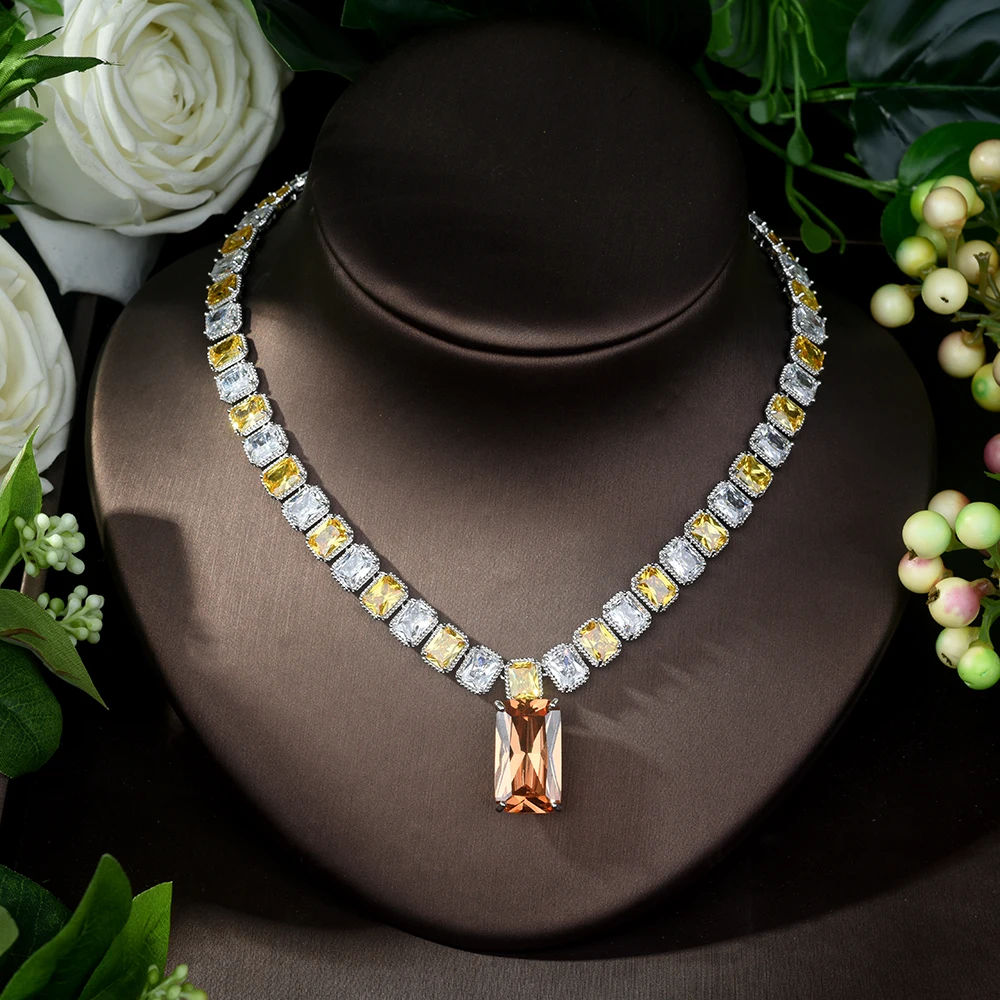 Стиль серьги с родиевым покрытием ожерелье AAA CZ вечерние набор украшений для женщин и девочек N-1029