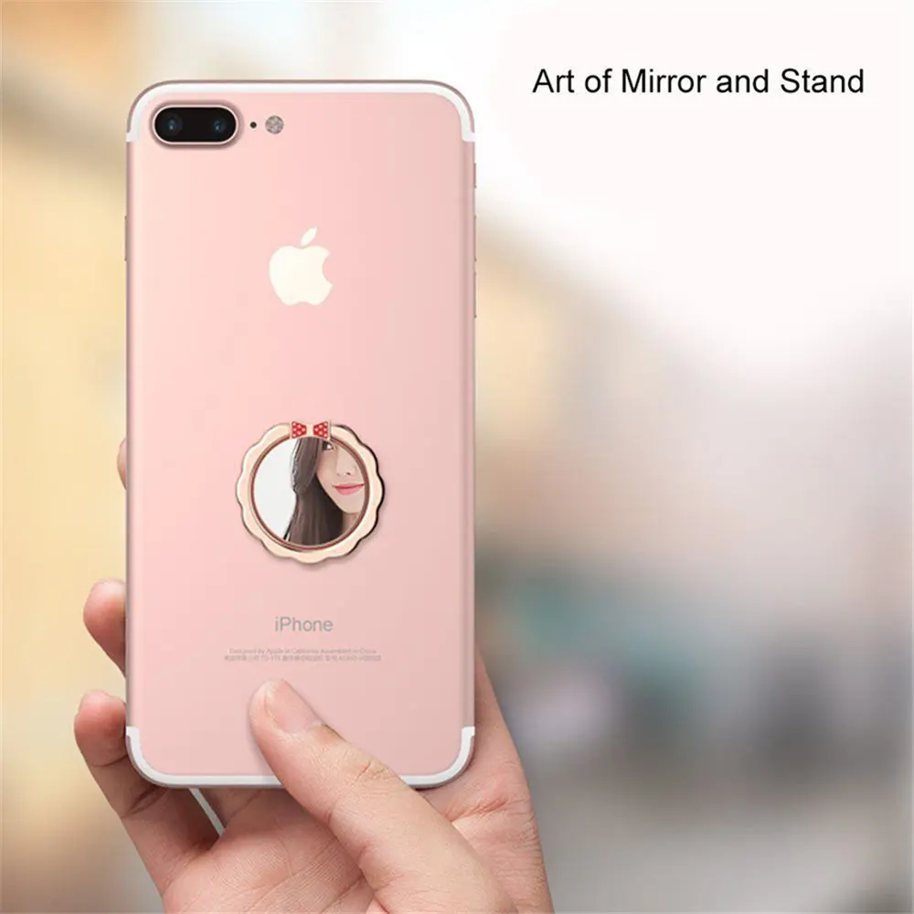 2 in 1 Mirror Finger Ring Holder for Samsung S9 360 Degree Mount Holder Stand Mobile Phone Finger Phone Stand for iPhone X 8 7 6